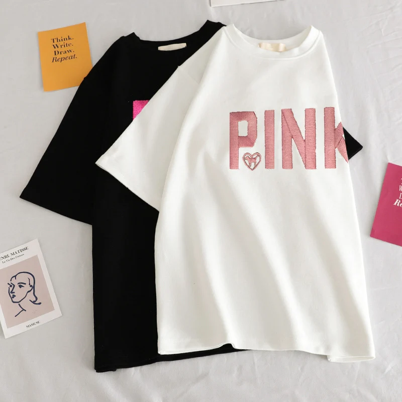 Женская футболка с короткими рукавами розовая Повседневная мультяшным принтом в