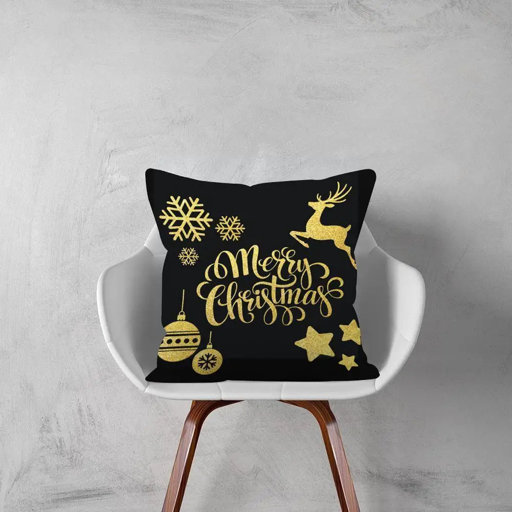 

Merry Christmas Deer Tree Black Home Pillow Case Cushion Chair Car Party Sofa Decor Gift Seat Cover Office Nap Wedding Fami X5R8