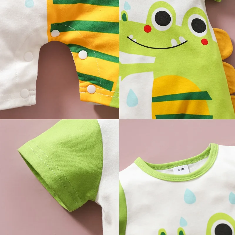 Summer Cartoon Baby Boy Girl Rompers Cute Animals Pattern Short Sleeved Shorts Clothes Infant Cotton Jumpsuit Outfit Clothing Newborn Knitting Romper Hooded 