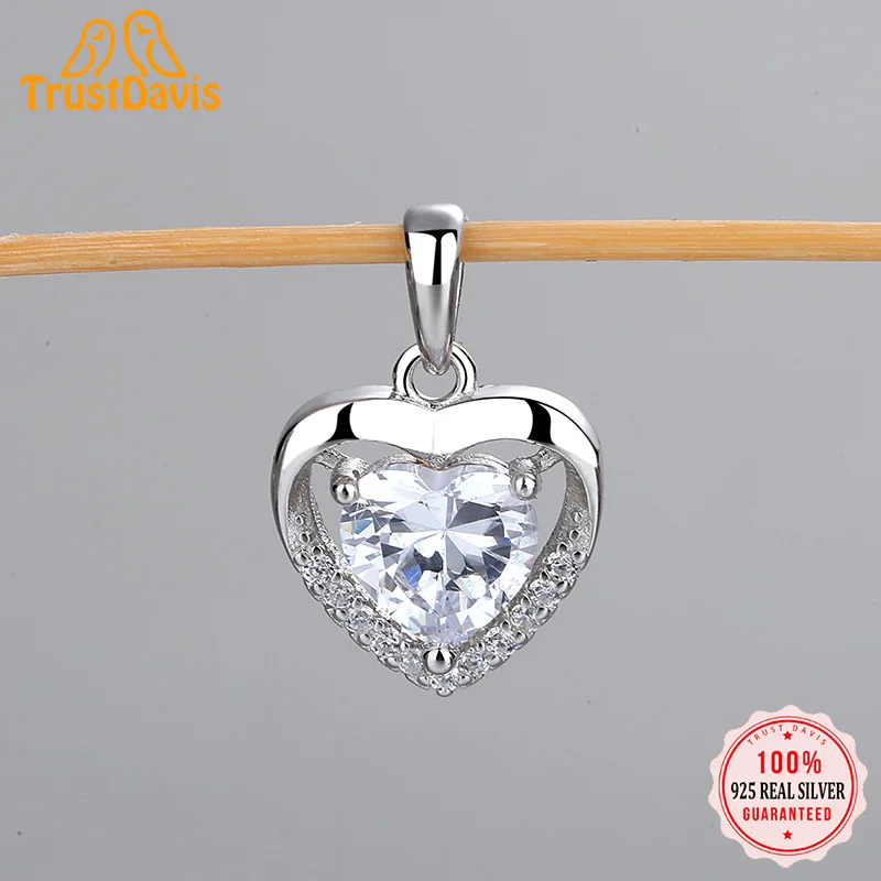 

TrustDavis Real 925 Sterling Silver Fashion Romantic Heart Shiny CZ Charm Pendant Handmade DIY Accessories Fine Jewelry HY196