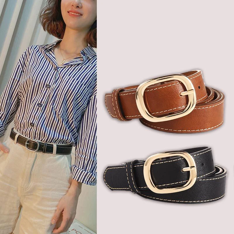 

Retro Ladies Belt Fashion Korean Version Of All-match Trousers Belt Women Decoration Real Cowhide Solid Color Jeans Belt