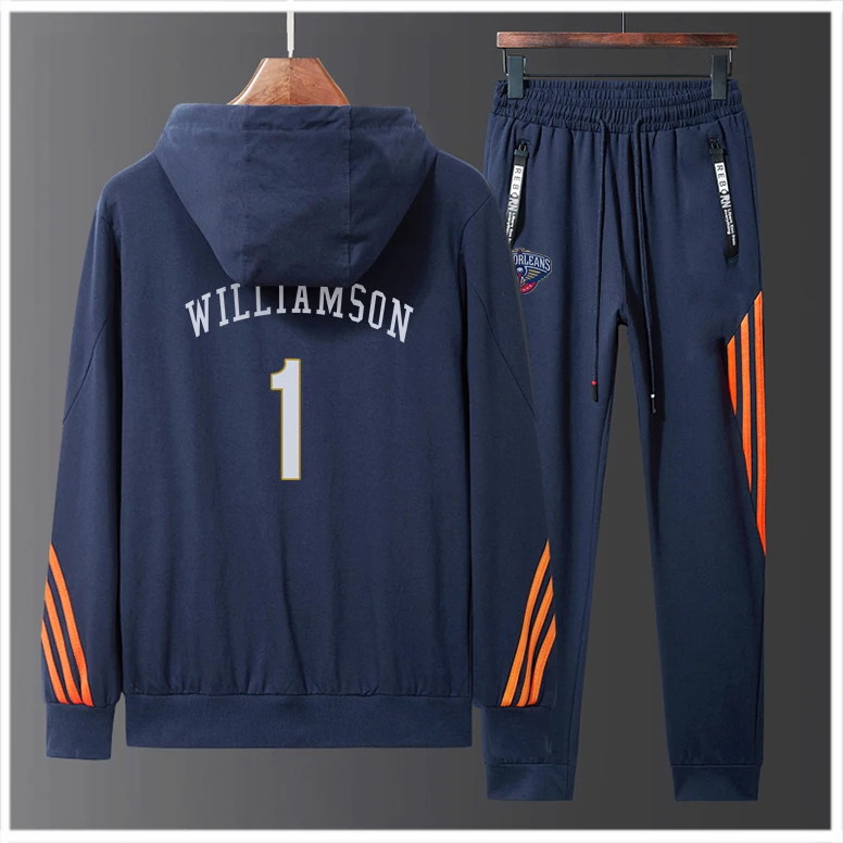 

Мужская трикотажная одежда для американского баскетбола #1 Zion Williamson Pelicans хлопковая толстовка худи одежда комплект из двух предметов на молн...