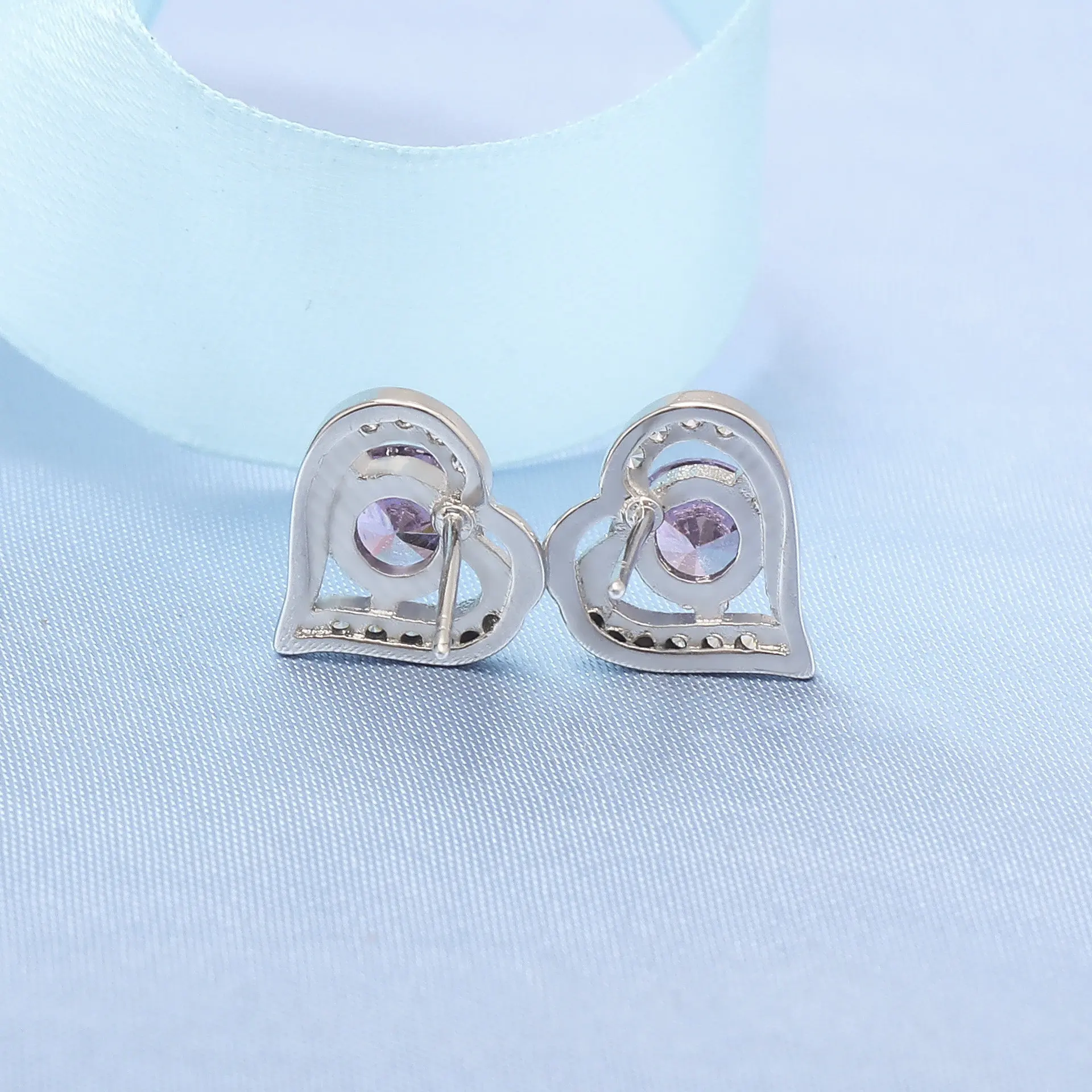 

Purple CZ Earrings 925 Sterling Silver Love Heart Earrings For Women Silver S925 Original Fashion Jewelry Mother's Day Gift