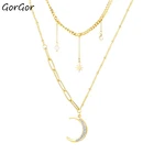 GorGor титана металла Луна Tassel Pendant золотой цвет двойной звено цепи ювелирные изделия в стиле ретро; Милые женские ожерелья 1697