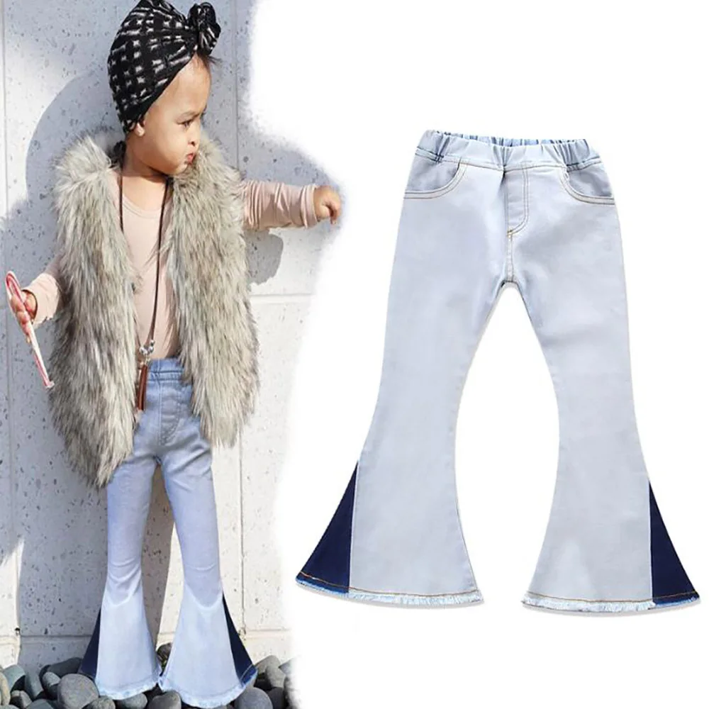 Джинсы детские с широкими штанинами модные штаны из денима колокольчиками для