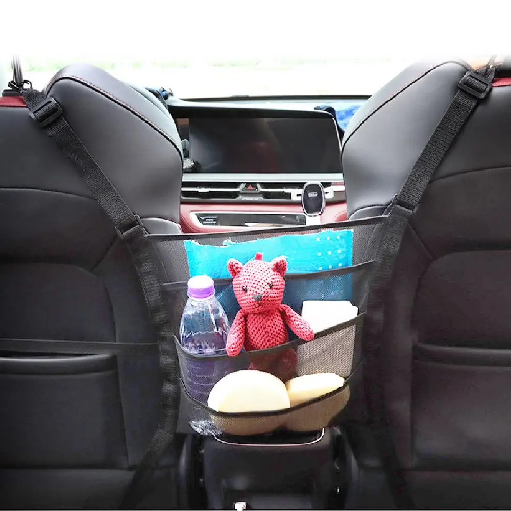 

Car Organizer Between Seat Storage Mesh Net Luggage Holder Hanging Storage Bag 3 Mesh Pockets Universal Car Interior Accessories