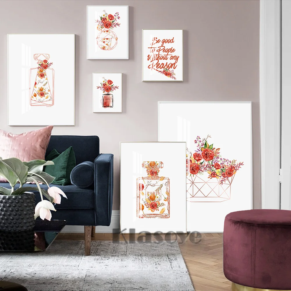 

Watercolour Perfume Poster Flower Illustration Minimalist Art Prints Modern Wall Stickers Painting Indoor Home Decor Canvas Gift