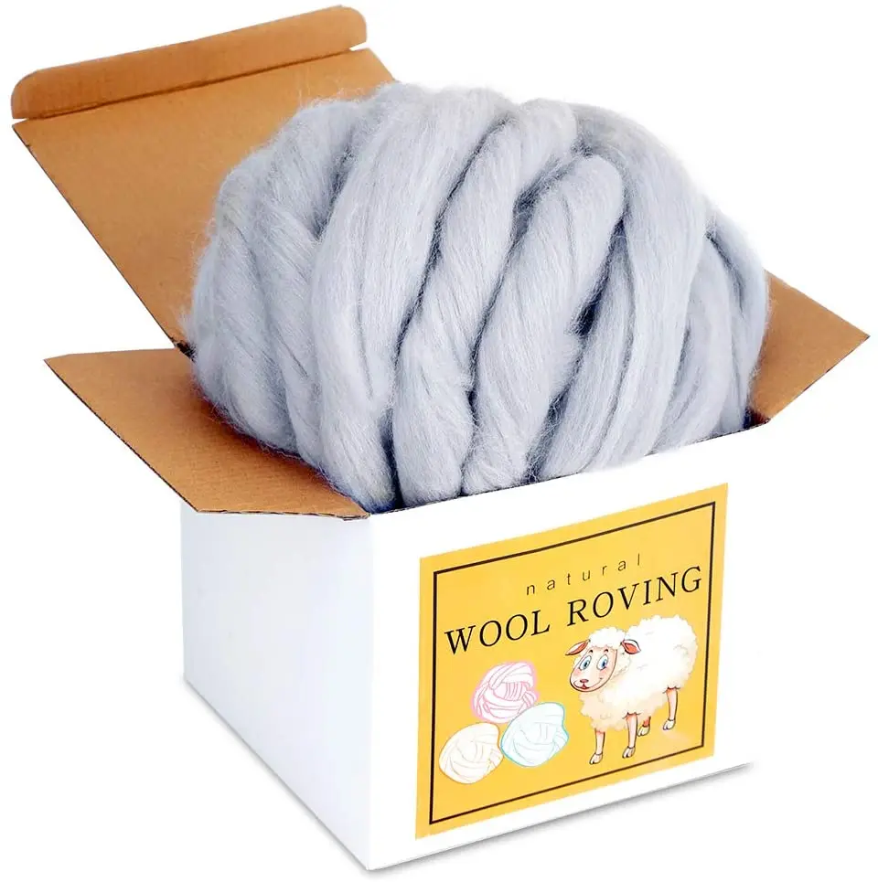 

Imzay Wool Roving Bulk - Gray 8.82oz Super Wool Chunky Yarn, Wool Roving Top For Hand Spinning, Felting, Weaving And DIY Craft