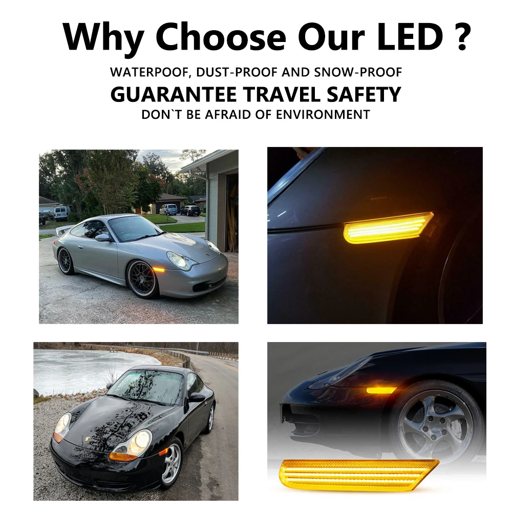

Amber LED Side Marker Turn Signal Sequential Blinker Light FOR Porsche Boxster Carrera 4/S/4S Turbo 4/4S Targa GT2/GT3
