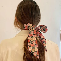 2021 new women elegant print flower 39 inch long ribbon silk headband sweet turban bandanas hairbands fashion hair accessories