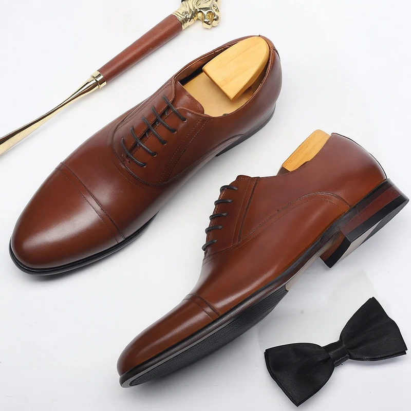 Туфли мужские ручной работы из натуральной кожи классические с заостренным