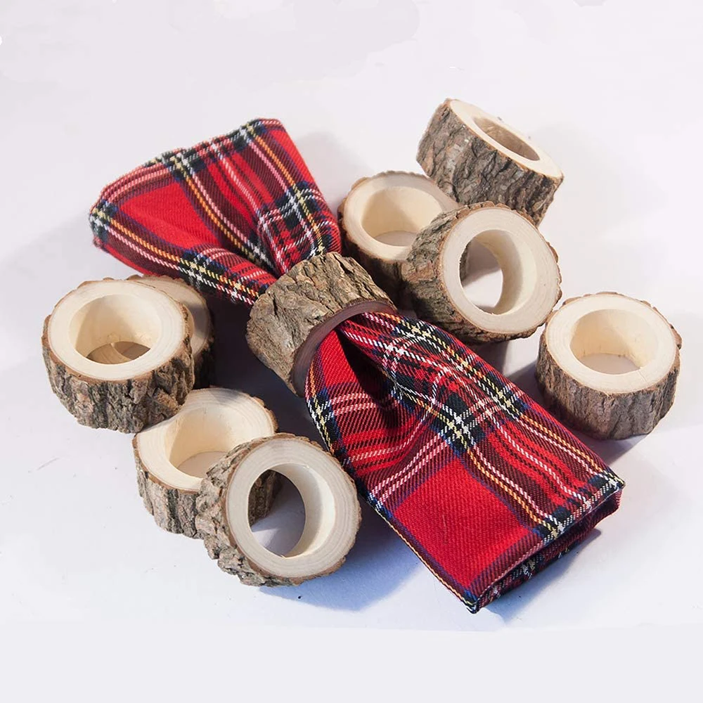 

10Pcs Handcrafted Rustic Wood Napkin Rings Holder for Dinner Table Decoration Wedding Party Decor
