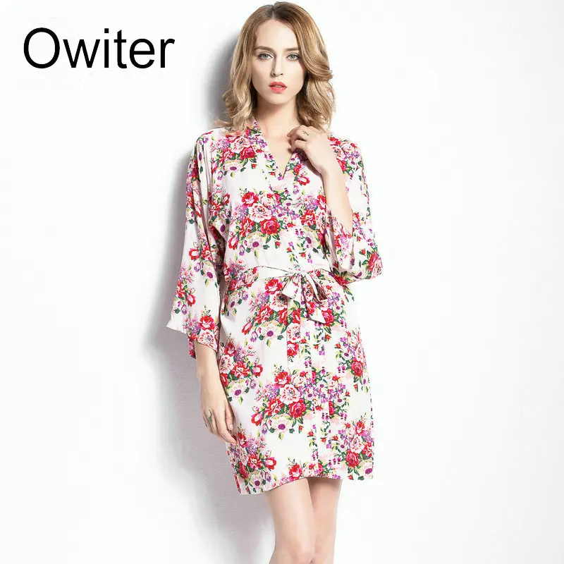 Женское свадебное платье-кимоно из хлопка атласное шелковое платье с цветочным