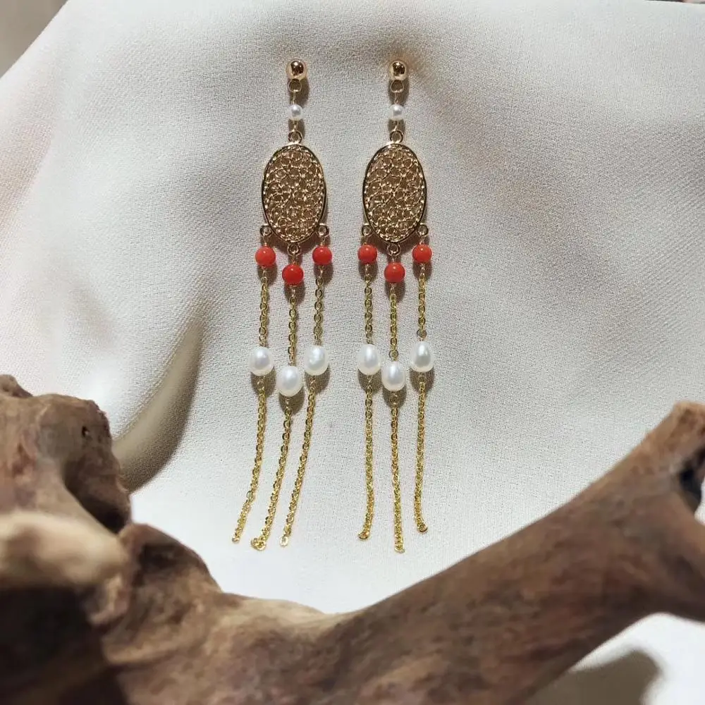 Серьги-Подвески ручной работы с пресноводным жемчугом украшения для свадьбы