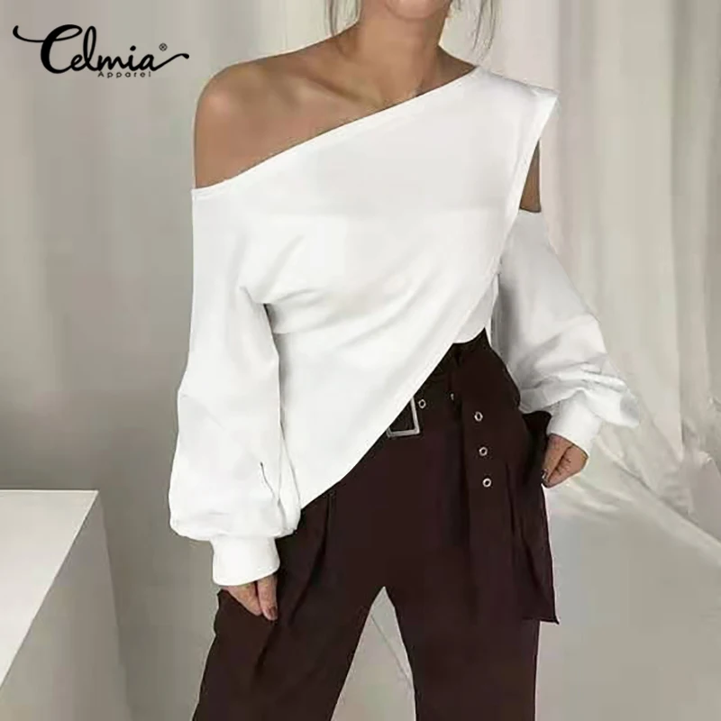 5XL Celmia женские модные блузки с длинным рукавом Ажурные топы пикантные рубашки