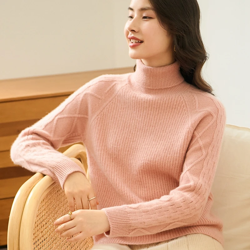 

Winter 100% Cashmere Sweater Women Turtleneck Thicken Warm Jumper Loose Cosy Long Sleeve Female Casual Fashion Solid Pullover