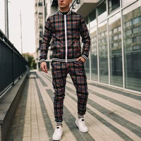 mens spring and autumn large size suit casual fashion british style standing collar plaid zipper cardigan coat