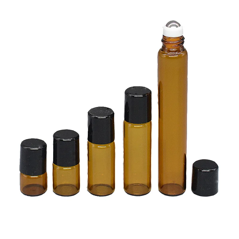 

50pcs 1ml 2ml 3ml 5ml Amber Roll On Bottles For Essential Oils roll-on Refillable Perfume Bottle Glass Roller Vials