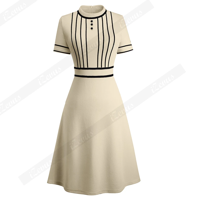 

IZEVUS Elegant Summer Women Dress Wrap Style Cotton Patchwork Business Dresses Streetwear Casual Dress Female Vestidos