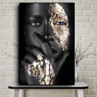 Африканское искусство черная и Золотая женщина картина маслом на холсте Куадрос плакаты и принты Скандинавская Настенная картина для гостиной