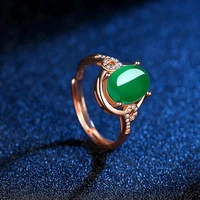 natural green chalcedony hand carved water drop ring fashion boutique jewelry female green agate ring opening adjustable