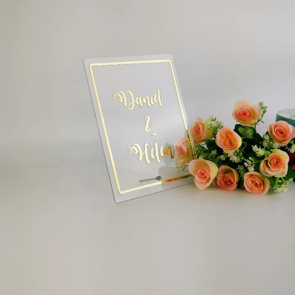 Индивидуальная акриловая зеркальная рамка для свадьбы имени невесты