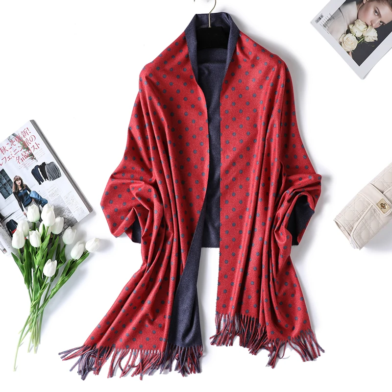 2018 новые зимние женские шарф фьюжн в горошек Размер теплые кашемировые шарфы для