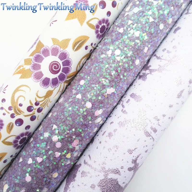 Фиолетовая блестящая ткань из искусственной кожи с цветочным принтом простыни