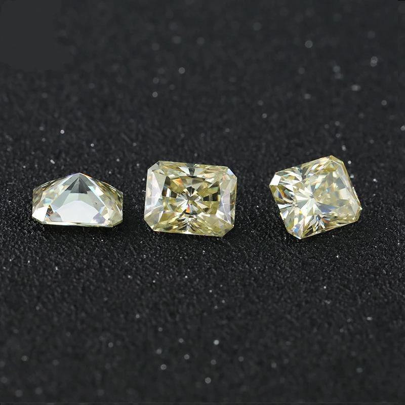 High Quality Radiant Cut Moissanites Diamond Light Yellow Synthetic Rectangle Shape moissanites stones