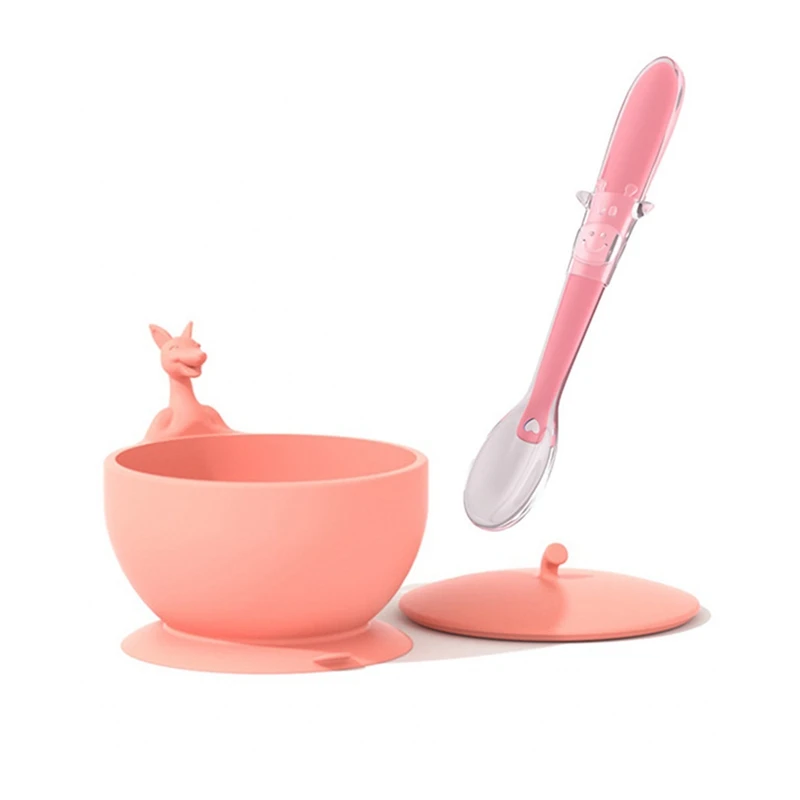 

Newborn Baby Silicone Feeding Bowl BPA Free Toddler Training Tableware Kids Anti-fall Suction Cartoon Kangaroo Bowl With Spoon