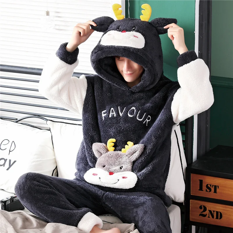 Пижама для мужчин одежда сна Мужская Фланелевая мультяшная зимняя забавная