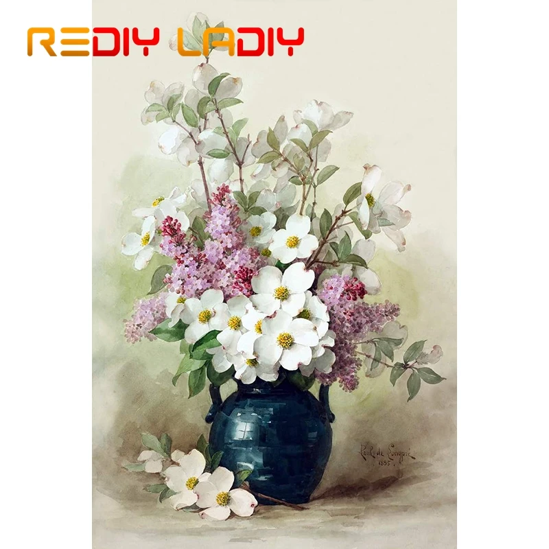 Набор для вышивки бисером сделай сам ваза с белыми цветами рукоделие