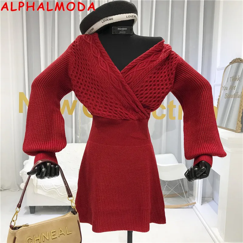 ALPHALMODA 2020 весеннее Новое скрученное тонкое женское платье с v образным вырезом и