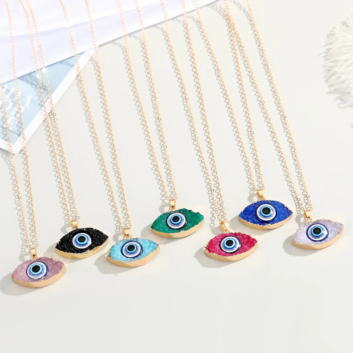 

Turkish Lucky Evil Eye Pendant Colorful Oval Natural Stone Resin Necklace For Women Gift Jewelry Fashion Clavicle Chain Choker