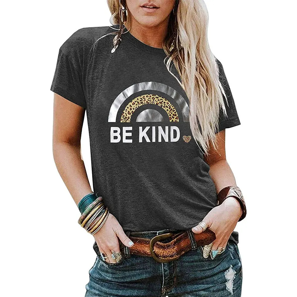 

BE KIND Graphic T Shirts Summer Casual Clothing Women Gothic Korean 2021 Plus Fashion Tee Streetwear Tops Gray