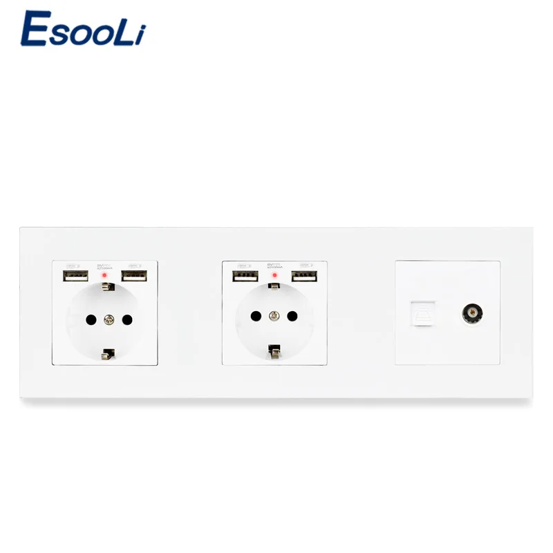 ESOOLI стандарт ЕС черная пластиковая панель двойная розетка с 4 USB зарядным портом +