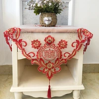 chinese lace embroidery festive red square tablecloth set wedding furniture appliances lcd tv living room air conditioning cover