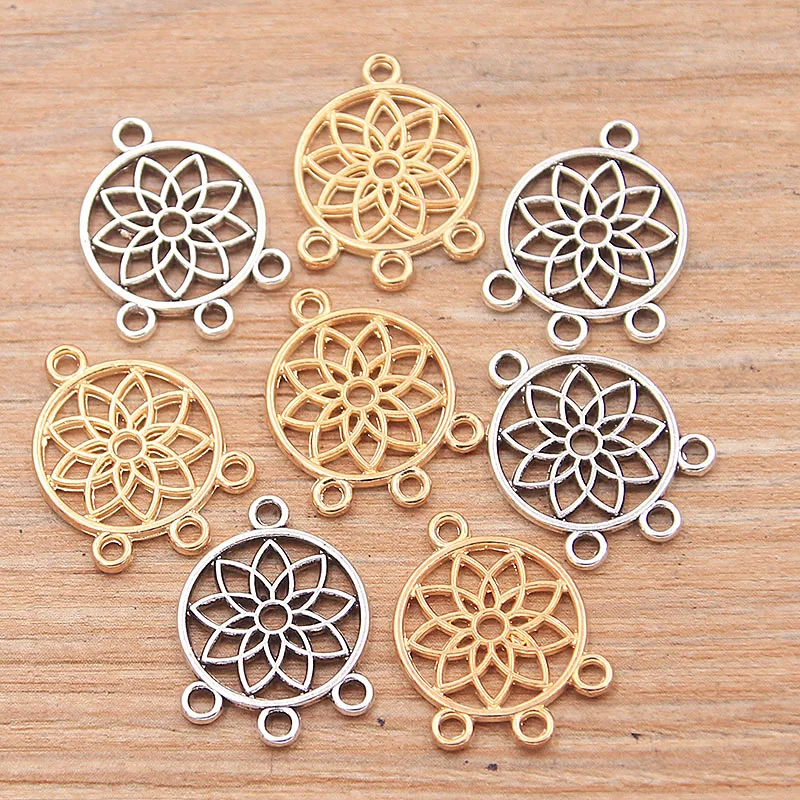 

30Pcs 13*19MM 2Color Zinc Alloy Retro Round Pendants Porous Connectors Linker For DIY Charm Necklace Bracelet Jewelry Accessorie