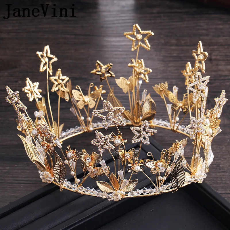 Барочная свадебная корона jaevini Стразы жемчужные золотые звезды листья круглые