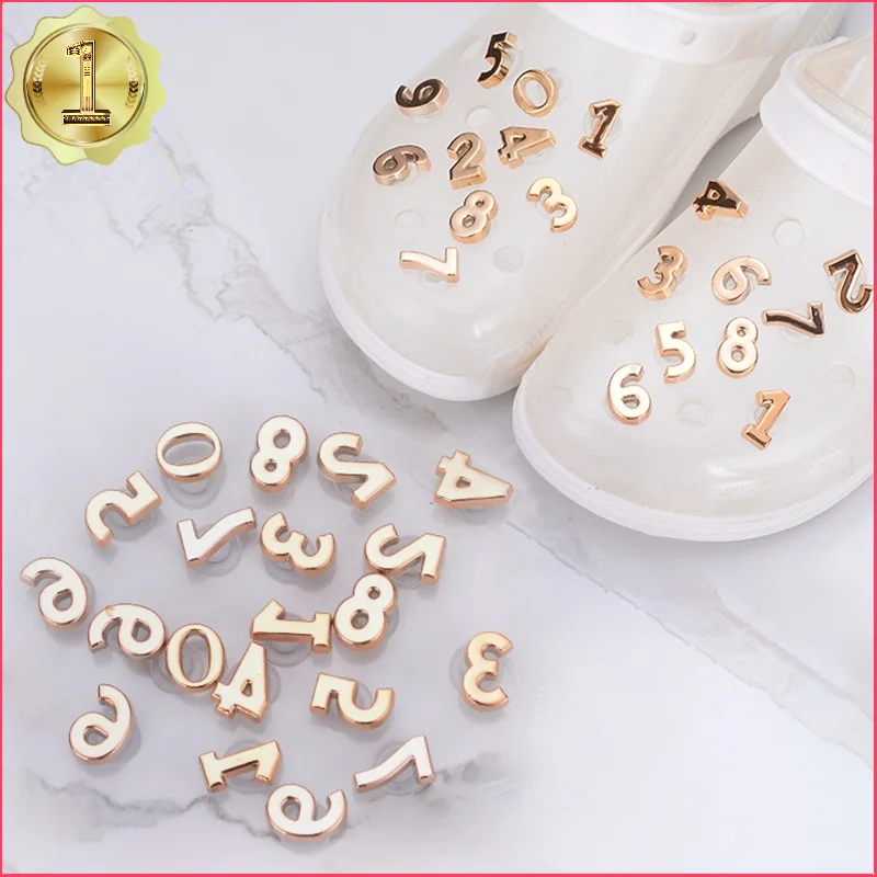 Golden Number Letter Rhinestone Croc Charms Bling DIY Quality Shoes Decaration Jibb for CROC Clogs Buckle Kids Women Girls Gifts