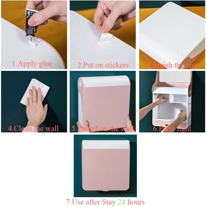 

Bathroom Cosmetic Storage Box Waterproof Makeup Organizer Wall-mounted Storage Rack Desktop Organizer Dropshipping No punching