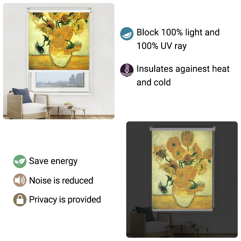 Пользовательские роликовые жалюзи Блэкаут окна Звездная ночь Винсент Ван Гоа