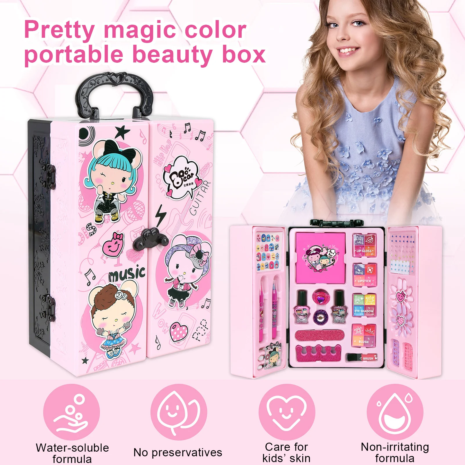 

Kids Make Up Toy Set Pretend Play Princess Washable Makeup Beauty Safety Non-toxic Kit Toy For Girls Dressing Cosmetic Girl Gift