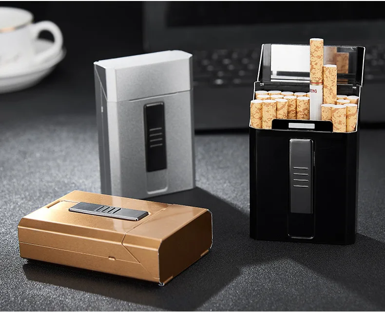 Новинка 1 шт. металлический чехол для сигарет с электрической зажигалкой USB