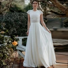 Богемное свадебное платье HERBURNL, кружевное шифоновое вечернее платье с круглым вырезом и коротким рукавом, простое стильное платье для вечеринки