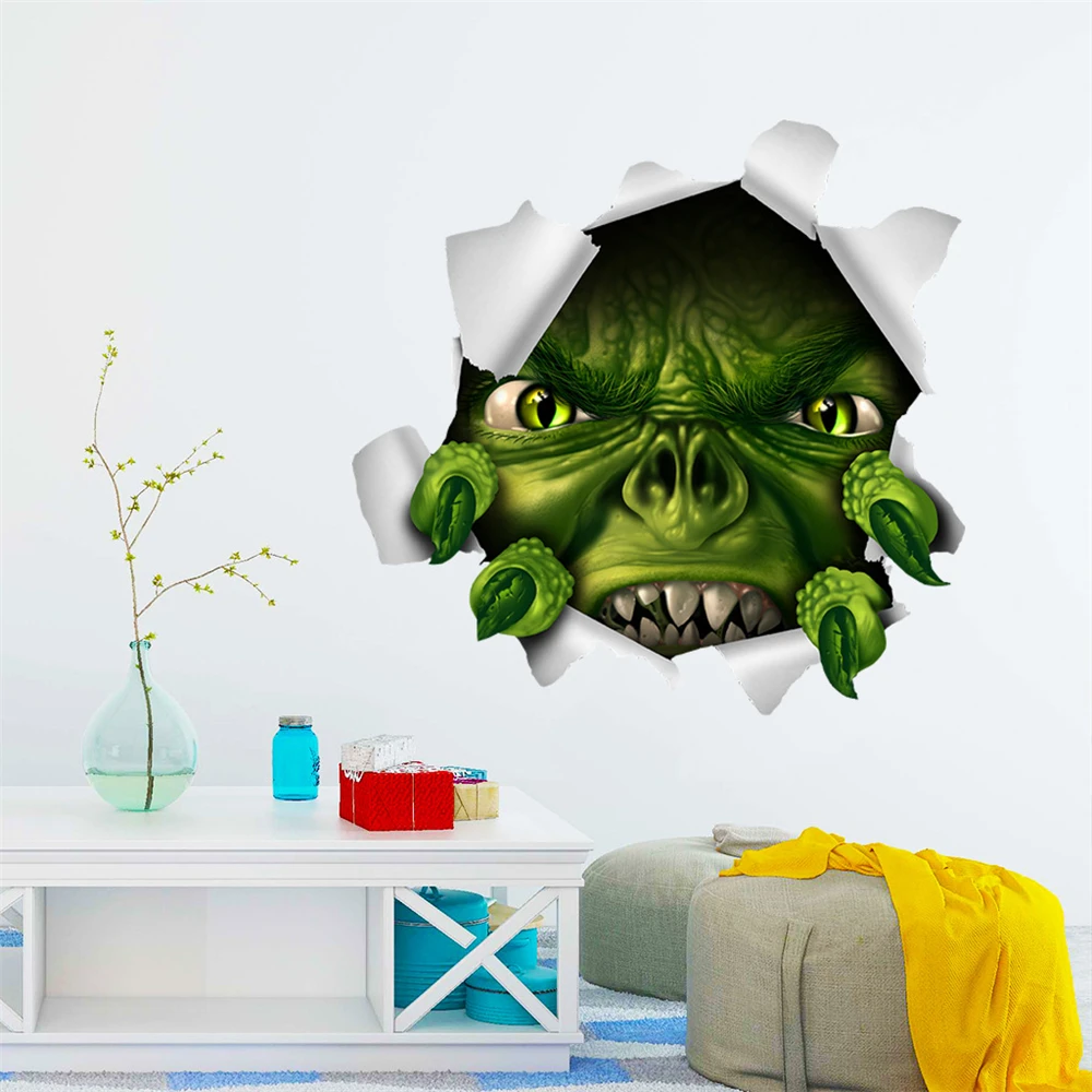 3D монстр Хэллоуин жуткая кровавая стена сломанная стикер ужас украшение призрак