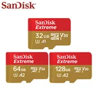 Карта памяти Microsd SanDisk Extreme, 128 ГБ, 64 ГБ, 32 ГБ, SDHC, SDXC, A2, U3, V30, до 160, МБс., с адаптером SD