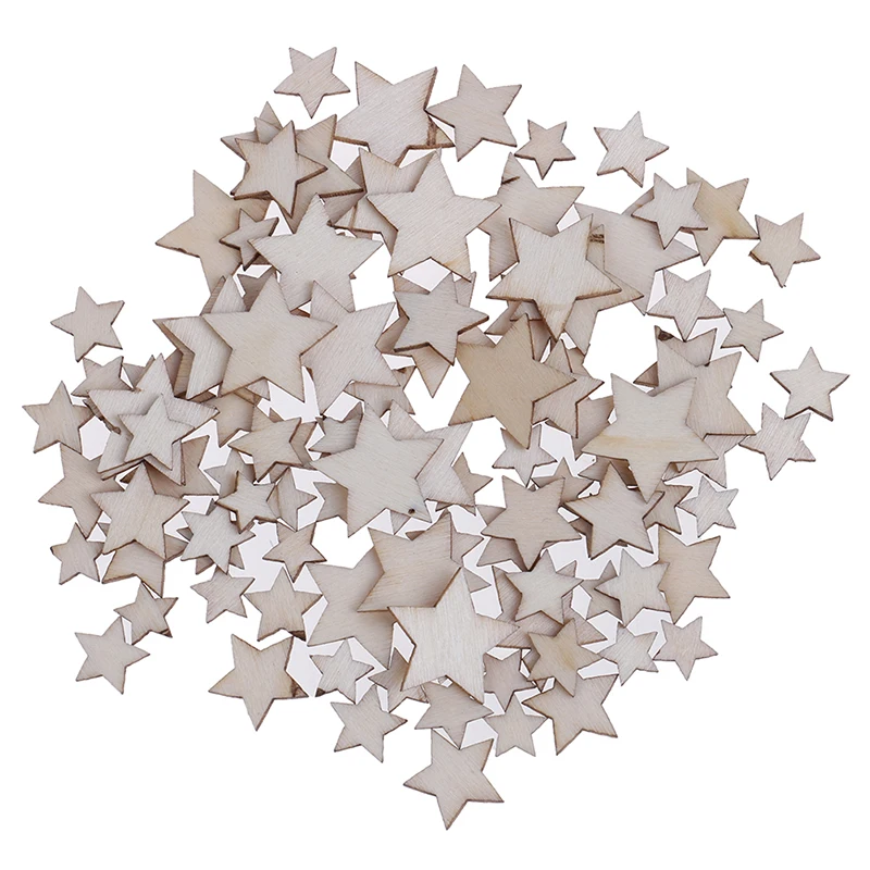 

100PCS mix Natural Wood Crafts hollowed out Pentagram star bookmark Pattern Art Collection Handmade Home DIY decoration