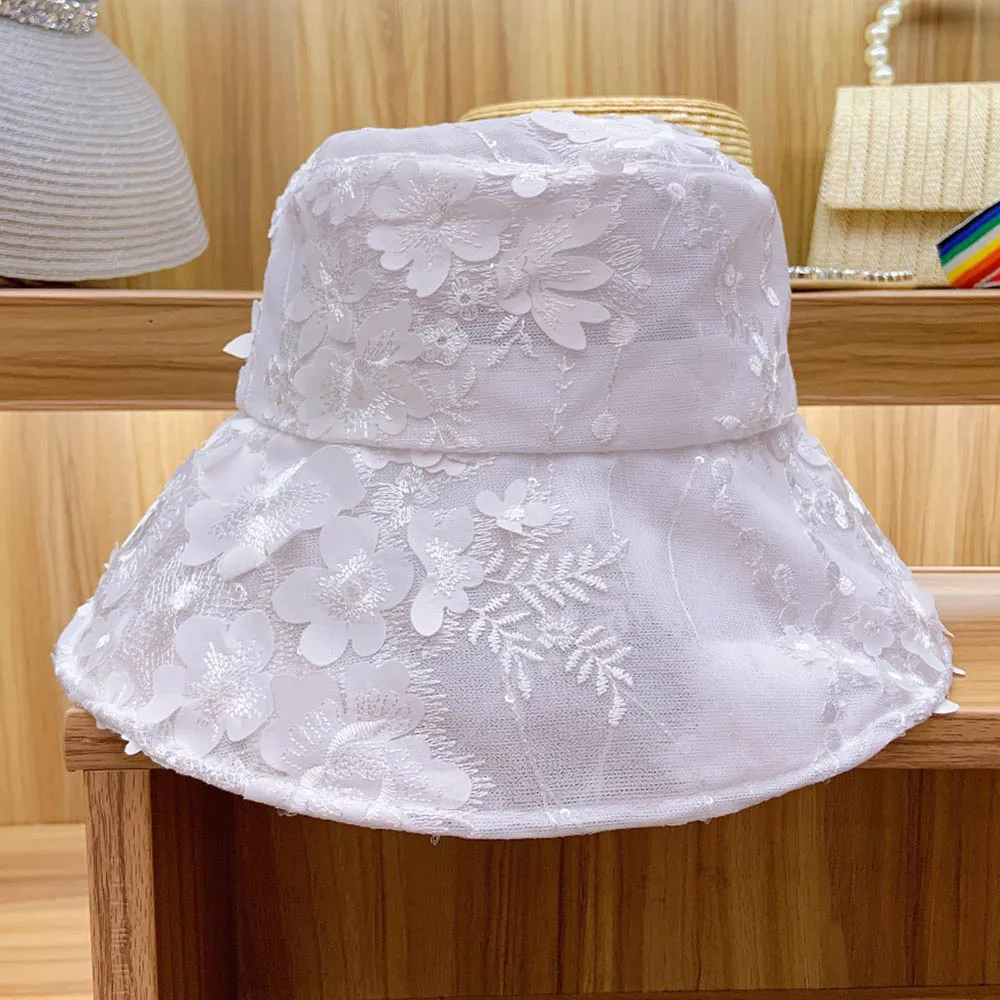 Женская кружевная шляпа Smmer с широкими полями белая Складная Солнцезащитная UV50