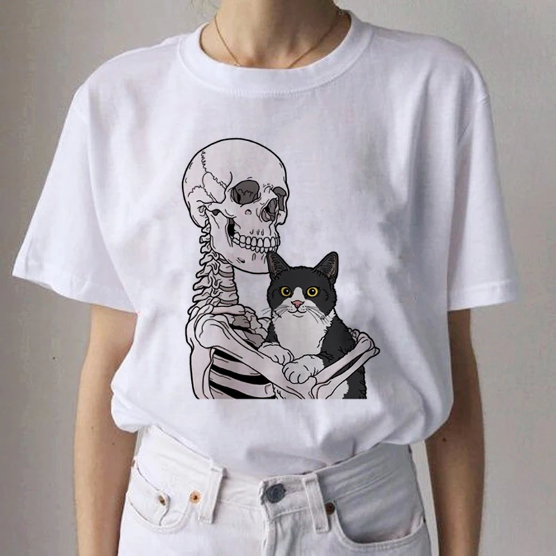 Kawaii Cat забавная мультяшная футболка Женская Harajuku Ullzang Повседневная футболка Милая футболка с принтом 90s Модные эстетические футболки женские - Цвет: 9205